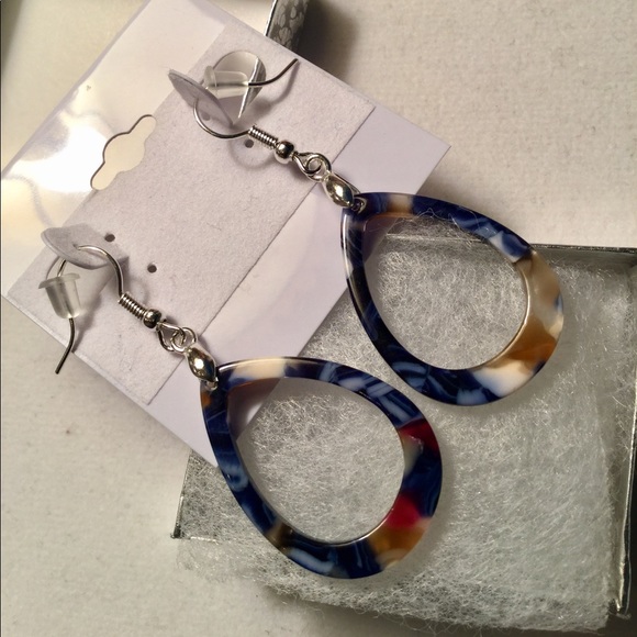 18K WG Plated Mosaic Resins Earrings - Picture 2 of 4